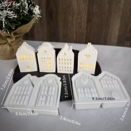 Silikonowa forma Jesmonite do odlewania dekoracji – 4 domki, 9,3 × 7,2 cm